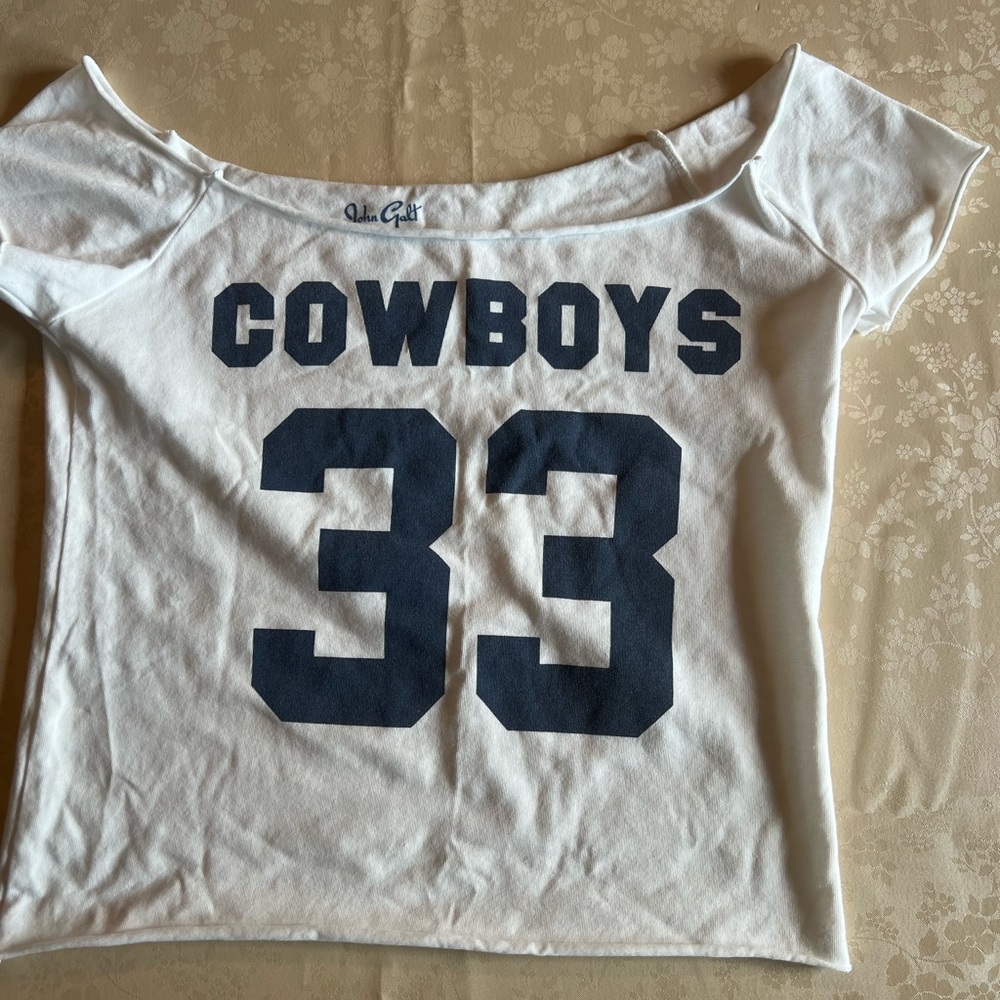John Galt Cream Top with Navy numbered crop